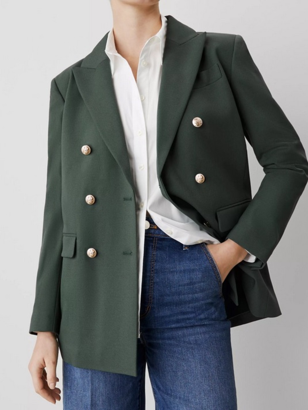 NWT Ann Taylor Double-Breasted dried cilantro Green Blazer jacket modern 14P